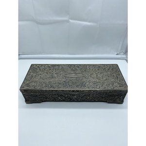 Godinger Raised Relief Ornate Mirrored Silverplate Jewelry Box Chest Vintage